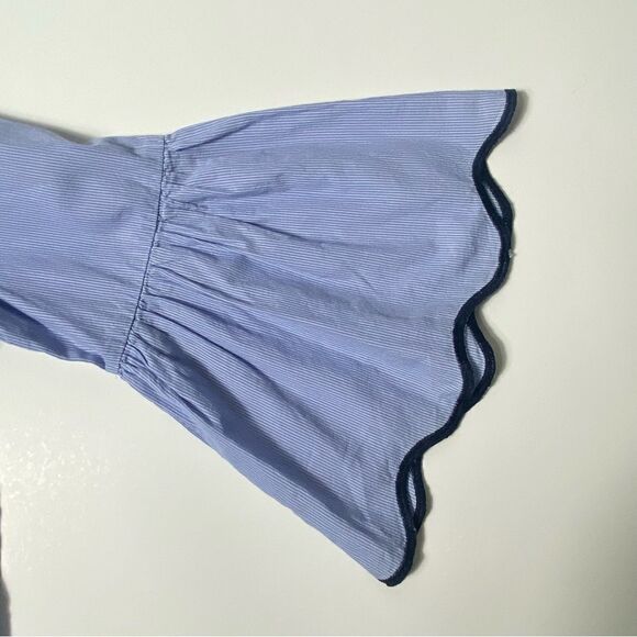 Zara Basic Collection Blue Pinstriped 3/4 Bell Sleeve Top Women's Size Small - Picture 2 of 15